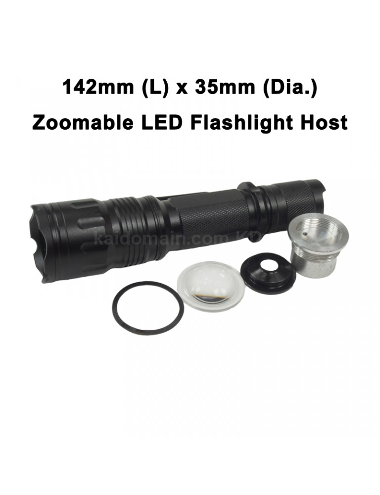 DIY Zoomable LED Flashlight Host 142mm x 35mm Black